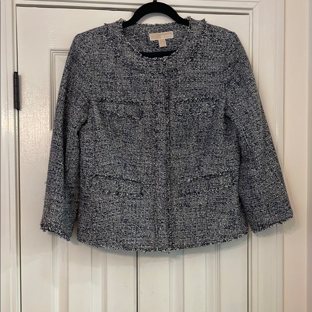 MICHAEL Michael Kors Navy White and Black Tweed Lady Jacket Sz. 8 LIKE NEW!